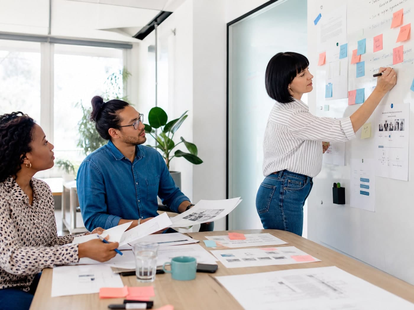 Marketing team reviewing customer research in a workshop